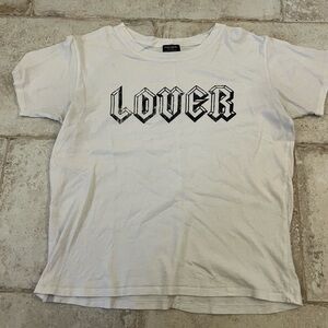 Evereve White “LOVER” Graphic Tee 🤍 Black Gothic Lettering (Size S)